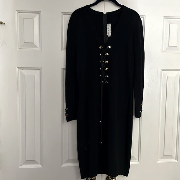 St John by Marie Gray Dresses & Skirts - SALE NWOT ST JOHN Collection by Marie Gray black sweater dress with gold detail.